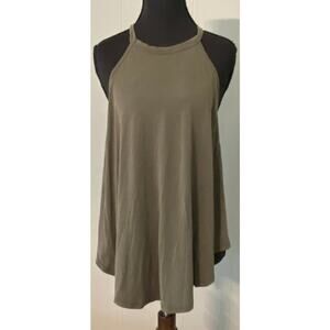 Rokoko Olive Green Halter Swing Tank Top Modal Made USA Small Minimalist Flowy